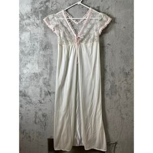 Vintage Lace Nightgown Dainty Ivory Pink Sheer Cottagecore Romantic Milkmaid SM